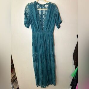 Elegant Teal Lace romper /honey punch medium